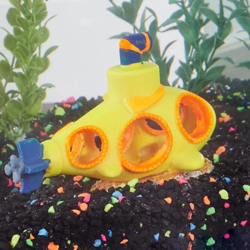 Aqua Culture Yellow Glow‎ in Dark Submarine Aquarium Ornament Fish Tank Decor
